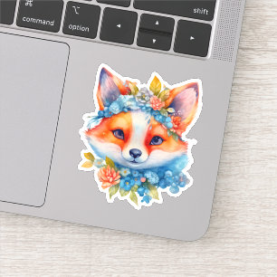 Sticker Cute Renard orange avec Couronne florale