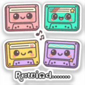 Sticker Cute Retro Cassette Tape "Rewind" Kawaii Design (Recto)