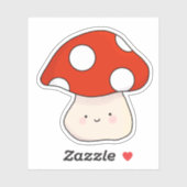 Sticker Cute retro souriant face rouge tacheté champignon (Feuille)