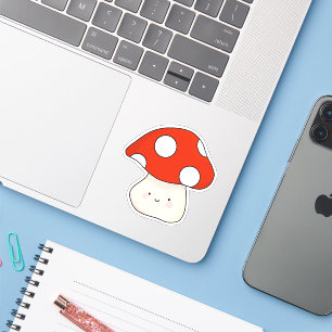 Sticker Cute retro souriant face rouge tacheté champignon