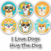 Sticker Cute ronde Amoureux des chiens (Devant)