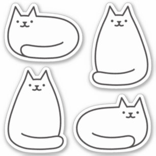 Sticker Cute ronde Kawaii Chat blanc