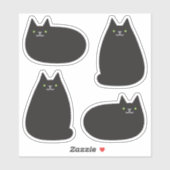 Sticker Cute ronde Kawaii Chat noir (Feuille)