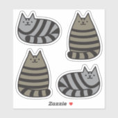 Sticker Cute ronde Kawaii Stripey Gris Tabby Chat (Feuille)