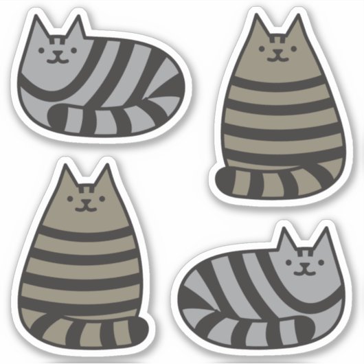 Sticker Cute ronde Kawaii Stripey Gris Tabby Chat (Devant)