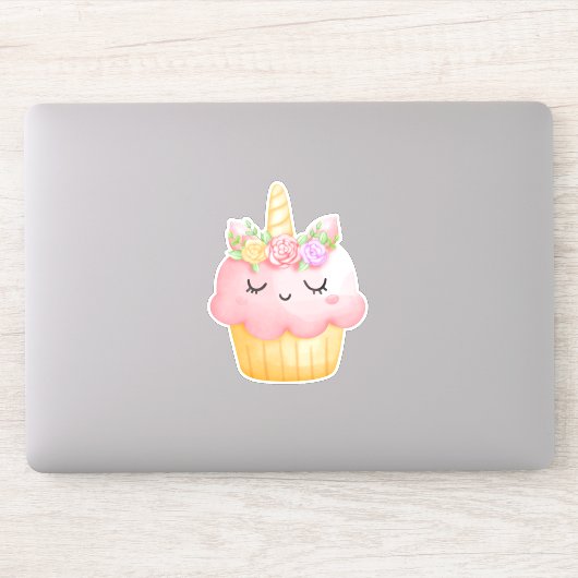 Sticker Cute rose Cupcake Unicorn avec Rose (Ordinateur)