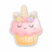 Sticker Cute rose Cupcake Unicorn avec Rose (Devant)