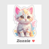 Sticker Cute rose jaune Kawaii Kitten (Feuille)
