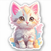 Sticker Cute rose jaune Kawaii Kitten (Devant)