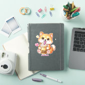 Sticker  Cute Shiba Inu Dog Drinking Bubble Tea Add Name (Couverture iPad)