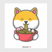 Sticker Cute Shiba Inu Manger Ramen Noodle (Feuille)