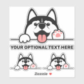 Sticker Cute Siberian Husky texte personnalisé (Feuille)