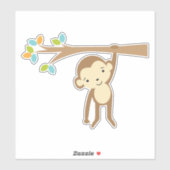 Sticker Cute singe Brown accroché à partir d'une branche (Feuille)