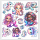 Sticker Cute Sirène & Marine Life Pastel Feuille d'autocol (Feuille)