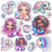 Sticker Cute Sirène & Marine Life Pastel Feuille d'autocol (Devant)