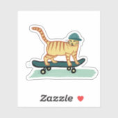 Sticker Cute Skateboard Tabby Cat (Feuille)