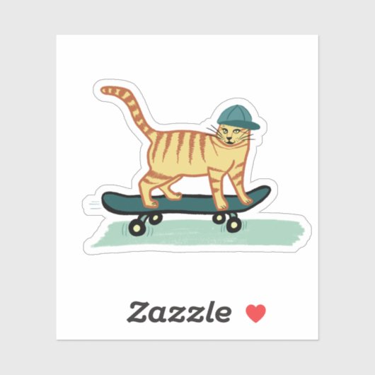 Sticker Cute Skateboard Tabby Cat (Feuille)