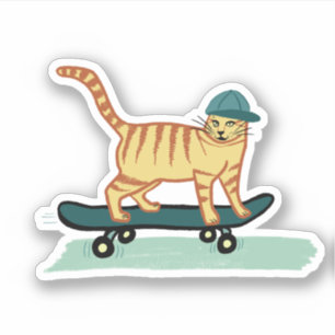 Sticker Cute Skateboard Tabby Cat