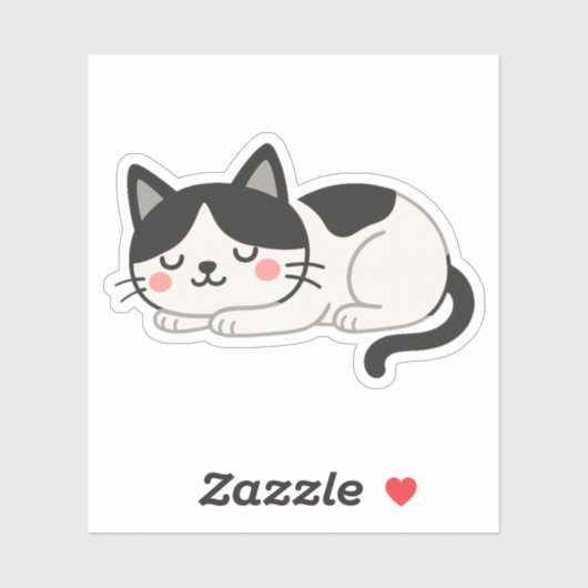 Sticker Cute Sleeping Tuxedo Cat Drawing (Feuille)