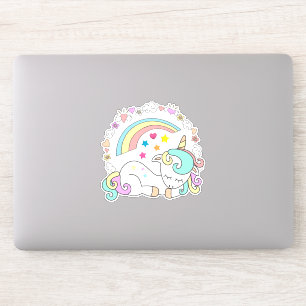 Sticker Cute Sleeping Unicorn avec arc-en-ciel et Icônes d
