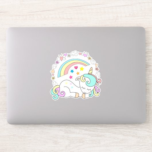 Sticker Cute Sleeping Unicorn avec arc-en-ciel et Icônes d (Ordinateur)