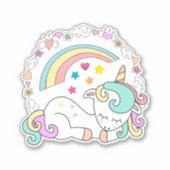 Sticker Cute Sleeping Unicorn avec arc-en-ciel et Icônes d (Devant)