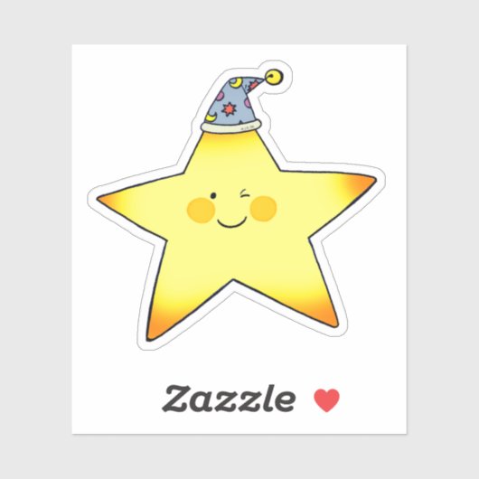 Sticker Cute Sleepy Star Cartoon Illustration (Feuille)
