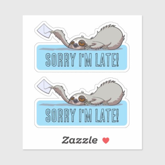 Sticker Cute Sloth Sorry I'm Late Funny Belated Cartoon (Feuille)