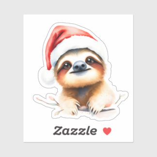 Sticker Cute Sloth Wearing A Santa hat