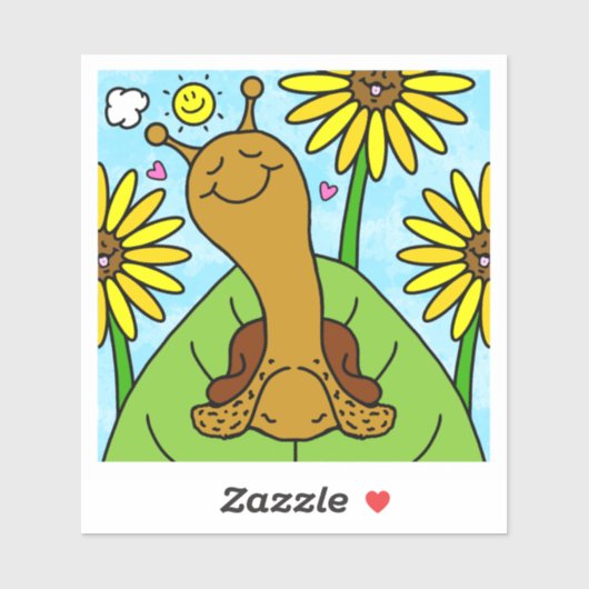 Sticker Cute Snail Summer Sunflower Garden Chat (Feuille)