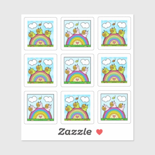 Sticker Cute Snails Rainbow Log Minuscule Art Series (Feuille)