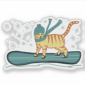 Sticker Cute Snowboard Tabby Chat (Devant)