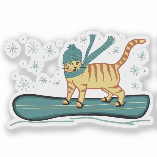 Sticker Cute Snowboard Tabby Chat (Devant)