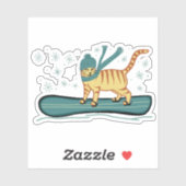 Sticker Cute Snowboard Tabby Chat (Feuille)