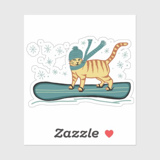 Sticker Cute Snowboard Tabby Chat (Feuille)