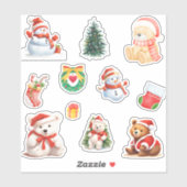 Sticker Cute Snowman hiver blanc Ours Père Noël Noël (Feuille)