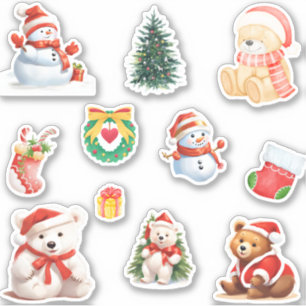 Sticker Cute Snowman hiver blanc Ours Père Noël Noël