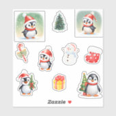 Sticker Cute Snowman hiver Penguin Père Noël Noël (Feuille)