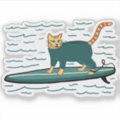 Sticker Cute Surf Tabby Cat (Devant)