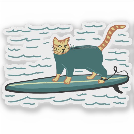 Sticker Cute Surf Tabby Cat (Devant)