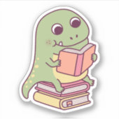Sticker Cute T-rex Dinosaure Lire Un Livre (Devant)