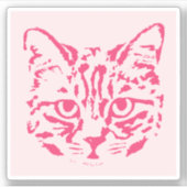 Sticker Cute tabby Chat rose et Carré rouge (Devant)