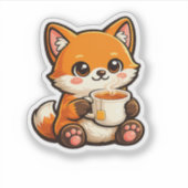 Sticker Cute Tea Fox Illustration – Cozy Fox Drinking Tea (Devant)