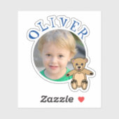 Sticker Cute Teddy Bear Round Frame Nom et photo Kids (Feuille)