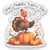 Sticker Cute Thanksgiving Turkey Autumn Pumpkins Scene (Recto)