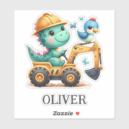Sticker Cute Trex Dinosaur conduisant un véhicule de const (Feuille)