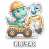 Sticker Cute Trex Dinosaur conduisant un véhicule de const (Devant)