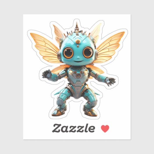 Sticker Cute Turquoise Dancing Robot Pixie (Feuille)