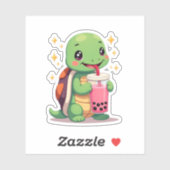 Sticker Cute turtle drinking boba. Funny Boba Turtles Love (Feuille)