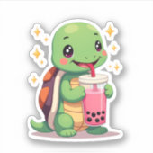 Sticker Cute turtle drinking boba. Funny Boba Turtles Love (Devant)